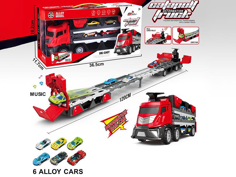 Catapult Deformation Rail Car With Music + 6 Alloy Cars