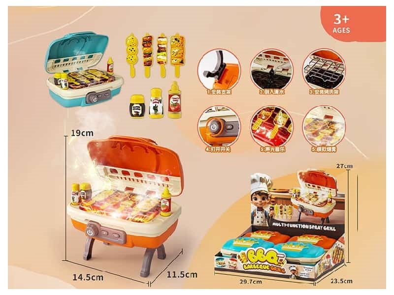 Pretend Play DIY Barbeque Grill With Spray+light