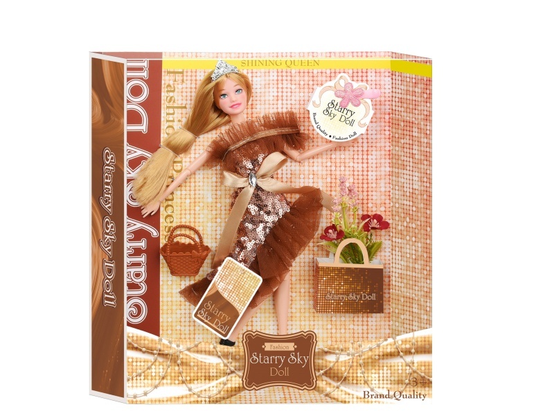 11.5-Inch 11-Joint Sequin Brown Series - With Crown - Simulated Bouquet -Pvc Bag - Hairpin