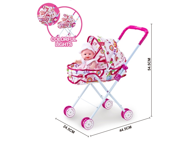 A Dazzling Illuminated Iron Trolley With A 10-Inch Empty Music Doll