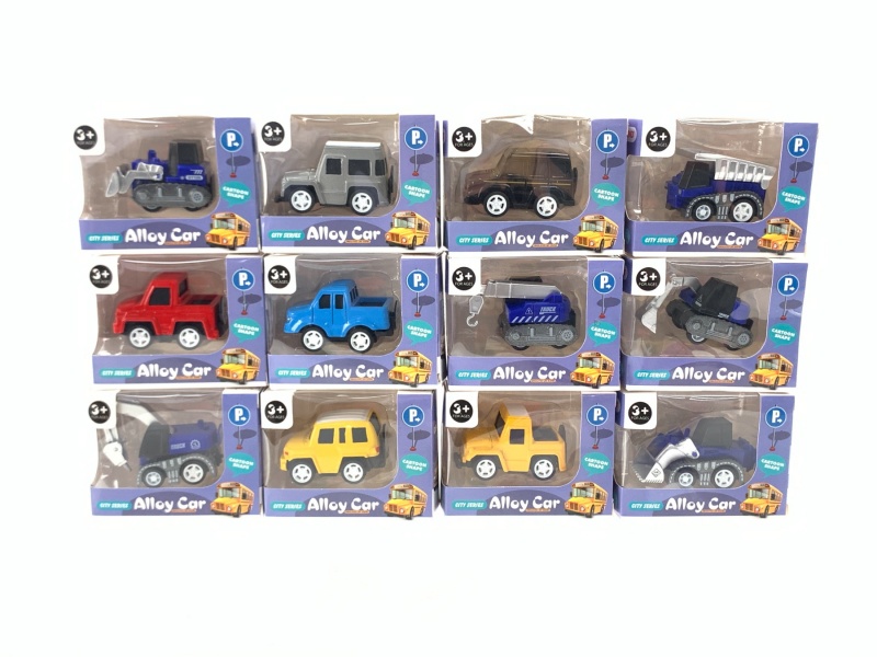 Alloy Pull Back Cartoon Off-Road Pickup Excavator Crane Forklift Project Car Car 12 Mixed