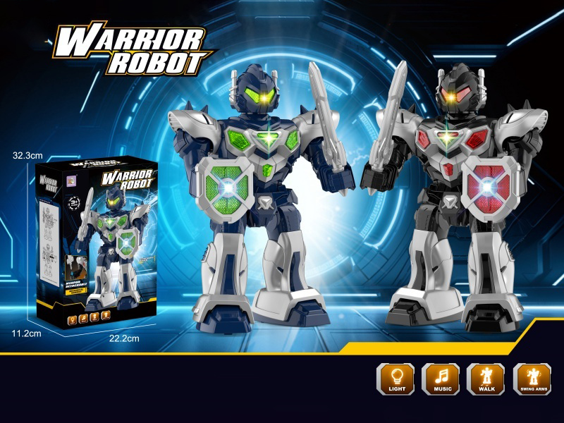 Electric Audio-Visual Robot In Large Size (13.5 Inches), With Swinging Arms, Equipped With Lights, Music, And Comes With A Knife Shield. Both The Knife Shield And The Knife Shield Are Detachable (Mixe