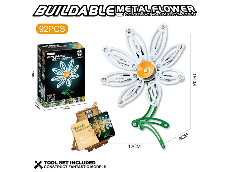 Metal Building Blocks - 92 Pieces Of White Daisies