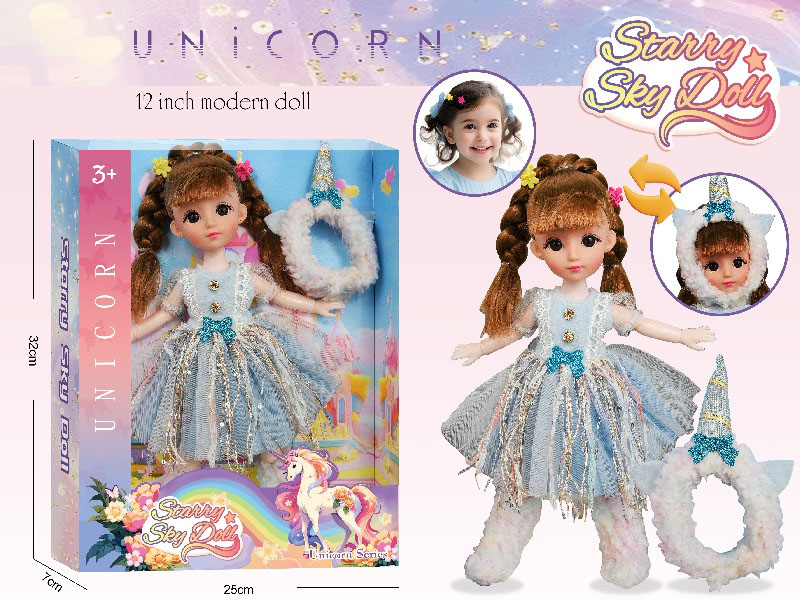 12-Inch 30-Centimeter Unicorn Princess - 1 Piece With Unicorn Headwear - 2 Pieces With Hairpins
