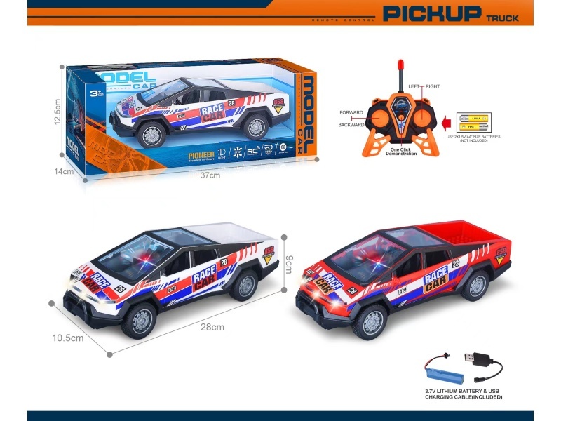 27Mhz 1:14 Five-Channel With Lights, One-Button Demonstration, Bright Window Seat Uv3D Printed Tesla Cyber Pickup Remote Control (Including Battery)