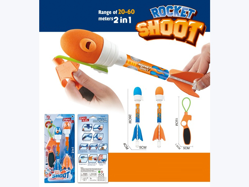 Slingshot Flying Rocket With Whistle (Slingshot + Rocket 2 Pieces) Rocket: Mixed Orange And Blue