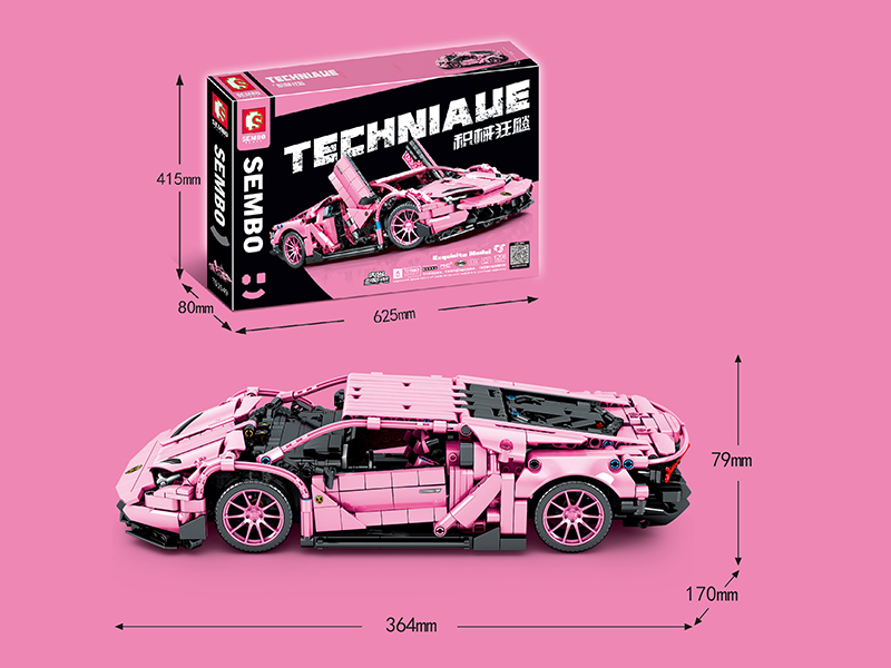 1:14 Pink Sports Car Model Building Blocks 1296pcs
