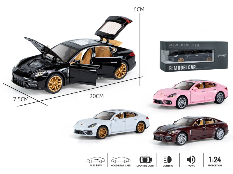 1pcs 1:24 Porsche Panamera Pull Back Alloy Six-Door Car Model With Sound And Lights