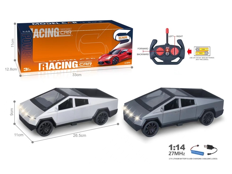 27Mhz 1:14 4CH Remote Control Simulated Tesla Cyber Pickup Truck With Headlight(Included Batteries)