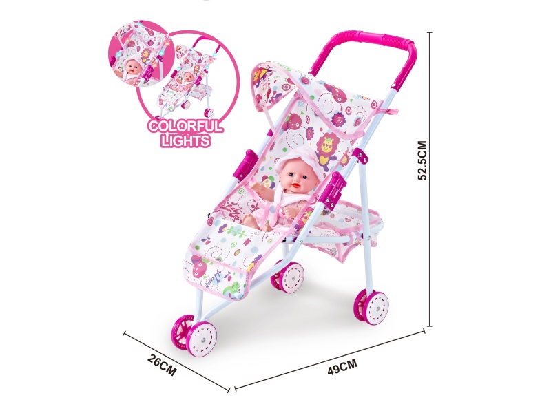 A Dazzling Illuminated Iron Trolley With A 10-Inch Empty Music Doll