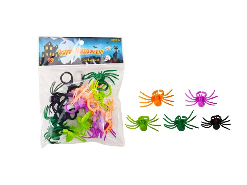 15 Pieces Of Halloween Colored Spider Rings