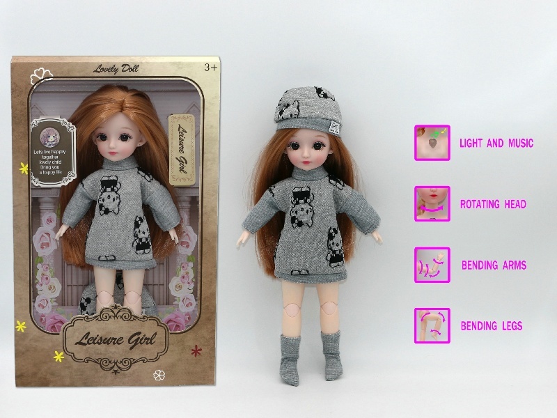 12-Inch 3D Simulation Eye 15-Joint Real-Life Music And Light Barbie Doll