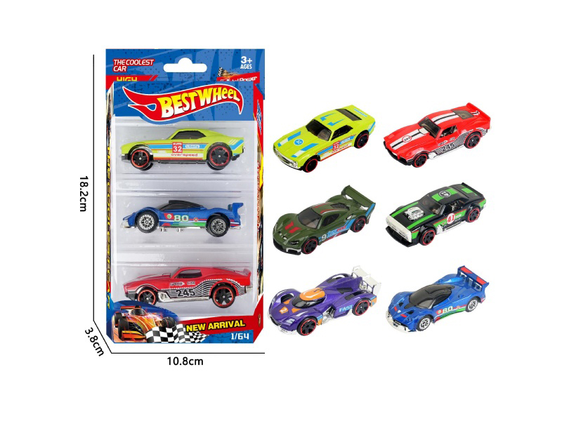 6-Piece 1:64 Racing Car, Sports Car Alloy Model 3-Pack