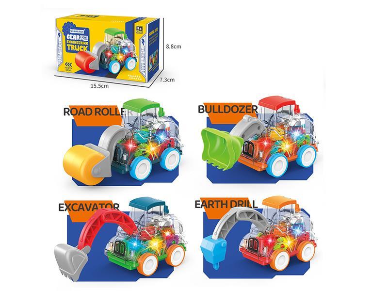 Friction Transparent Gear Engineering Truck With Light ,Bells