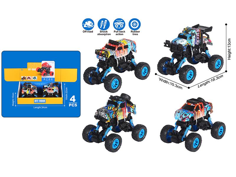 Double Pull Back 4WD Graffiti Off-Road Vehicle 4pcs