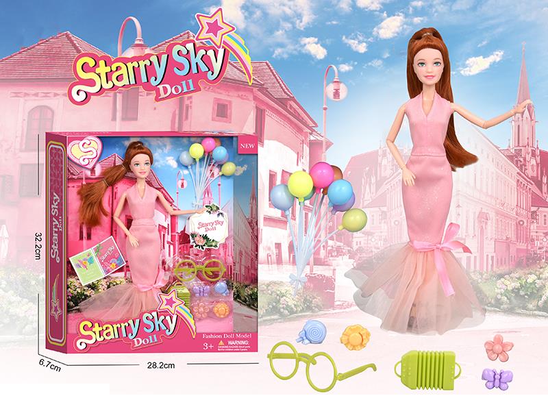 11.5 Inch 11-Joints Fashion Doll With Balloon, Hair Clip