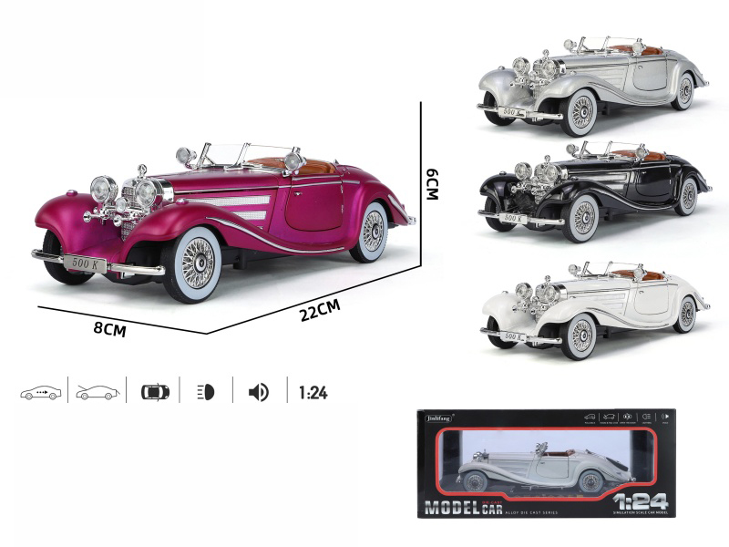 1:24 Benz 500K Pull Back Alloy Five-Door Vintage Car Model With Sound And Light