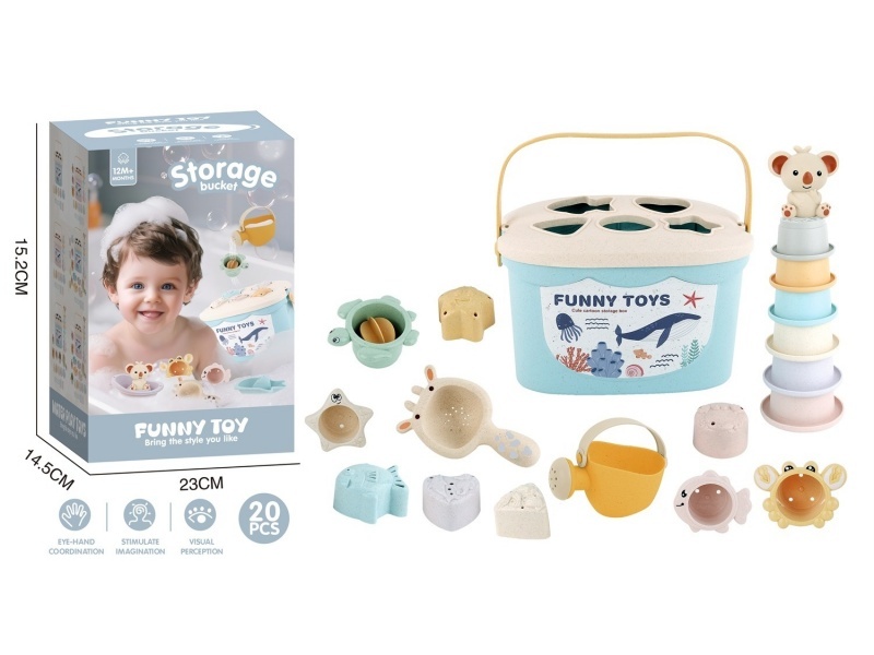 Wheat Pole Bathroom Building Block Storage Bucket Set