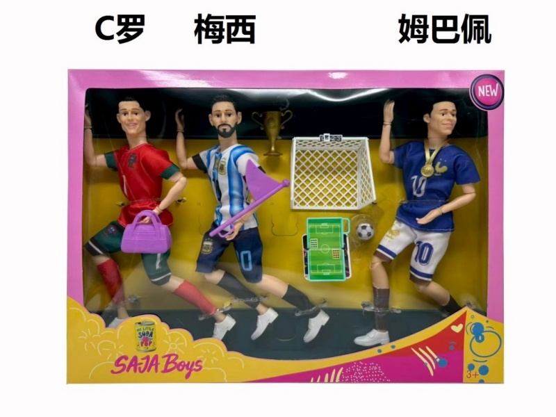11.5-Inch 13-Joint Solid Body With Lights, Music, Theme Song, World Cup Stars, Medals, Trophies, Signs, Penalty Flags, Sports Bags, Football Goals. The Football Blister Cover Comes With A Random Card.