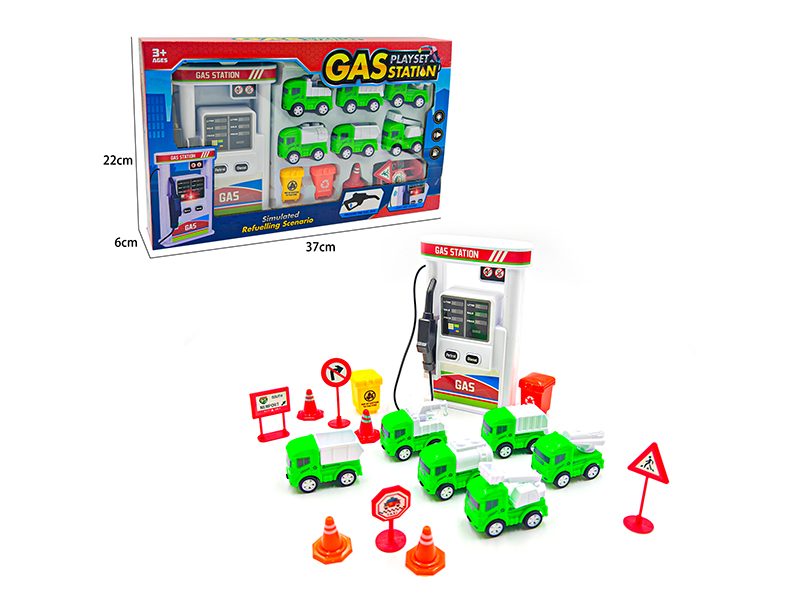 Gas Station Set With Lights And Music(6 Pull Back Cars)