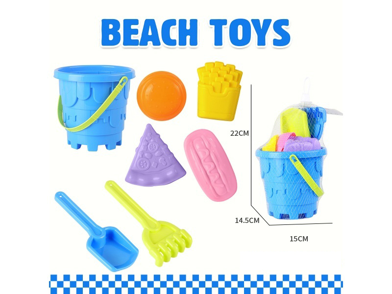 Beach Bucket Sand Spade Tools Burger Potato Chip Mold Set Of 7