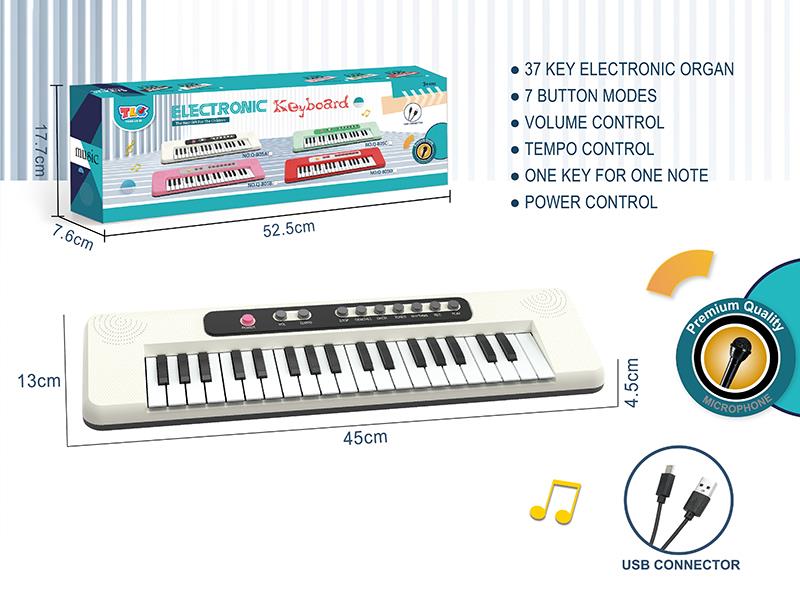37-Key Multifunctional Electronic Organ(White) With Microphone, TypeC Connector