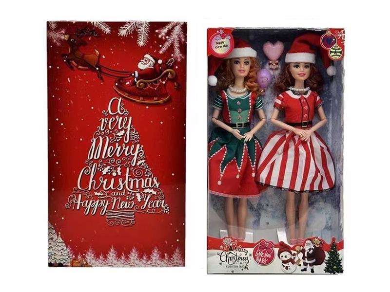 11.5" Solid 9-Jointed Christmas Dolls 2pcs + Balloon Accessories