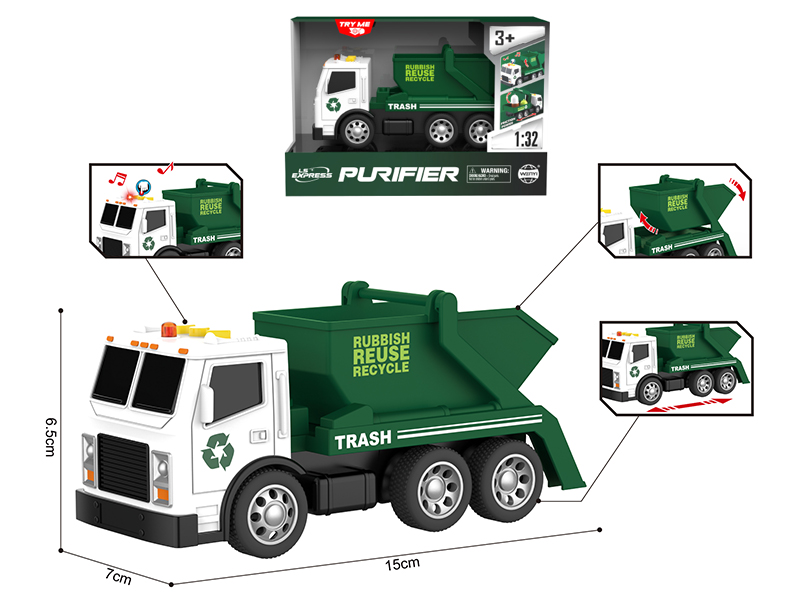 1:32 Friction Garbage Truck(Green)(Sound & Lights)