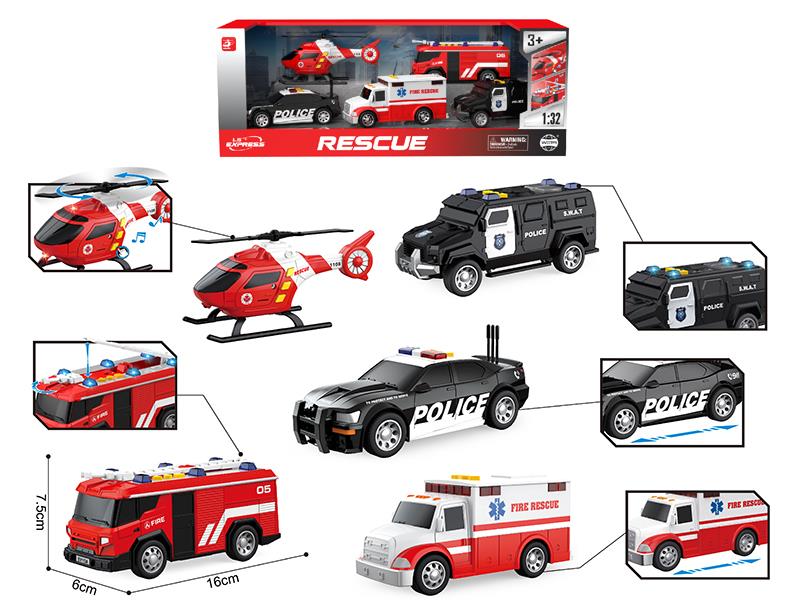 1:32 Rescue Series Friction Car & Helicopter Set(Sound & Lights)