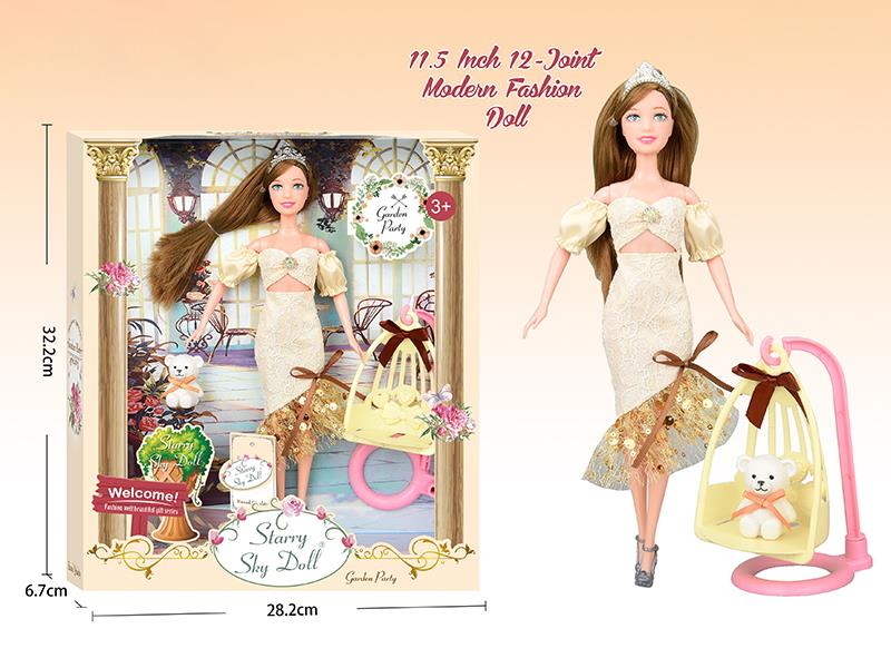 11.5 Inch Modern Fashion Doll With Princess Swing, Crown, Bear