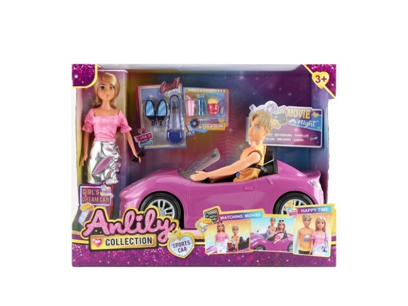 11.5-Inch Solid Doll Two-Person Sports Car (Brown Skin Color)