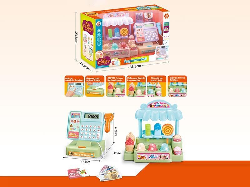 Cash Register With Ice Cream Stand (The Cash Register Is Equipped With Calculation And Sound Functions, The Ice Cream Stand Is Equipped With Lights And Small Music Functions