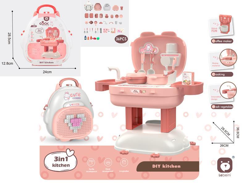 3-In-1 Tableware Deformation Block Backpack (Cute Rabbit Theme)