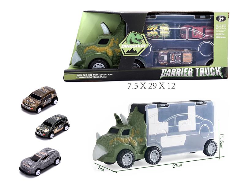 Dinosaur Slide Storage Car + 3 Animal Pull Back Iron Cars