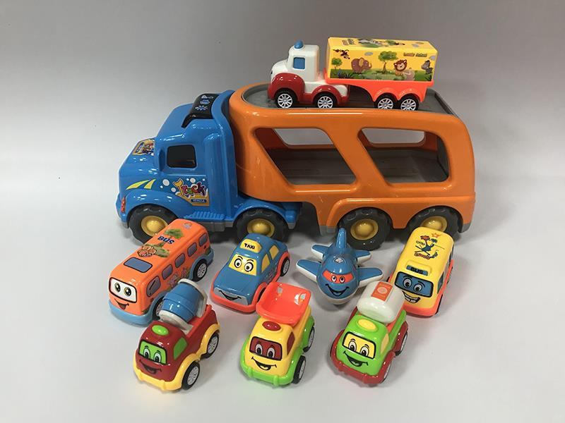 Friction Trailer With 8pcs Car,Airplane(With Sound And Light)