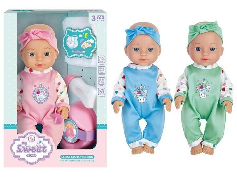 12" Baby Doll(Blow Molding Body, Can Pee, With IC) + Accessories