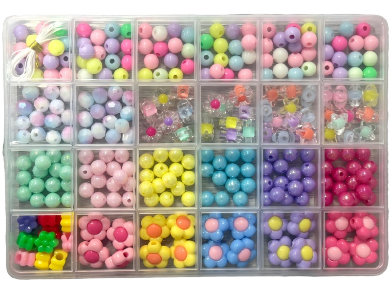 24-Grid Diy Beaded Box, Multi-Color Flower Letter Beads, Acrylic Beads, Multi-Style Friendship Bracelet Making (With Beaded String)