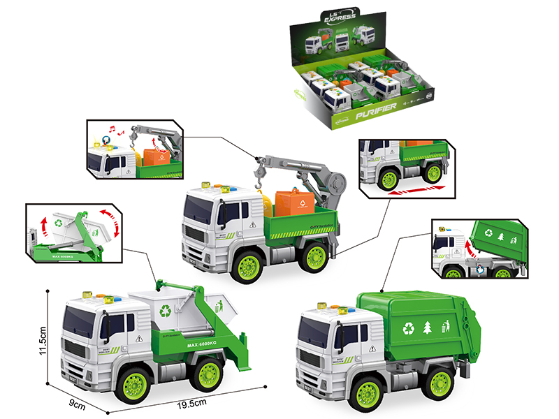 1:20 Friction Sanitation Truck Series 6pcs(Lights, Sound)