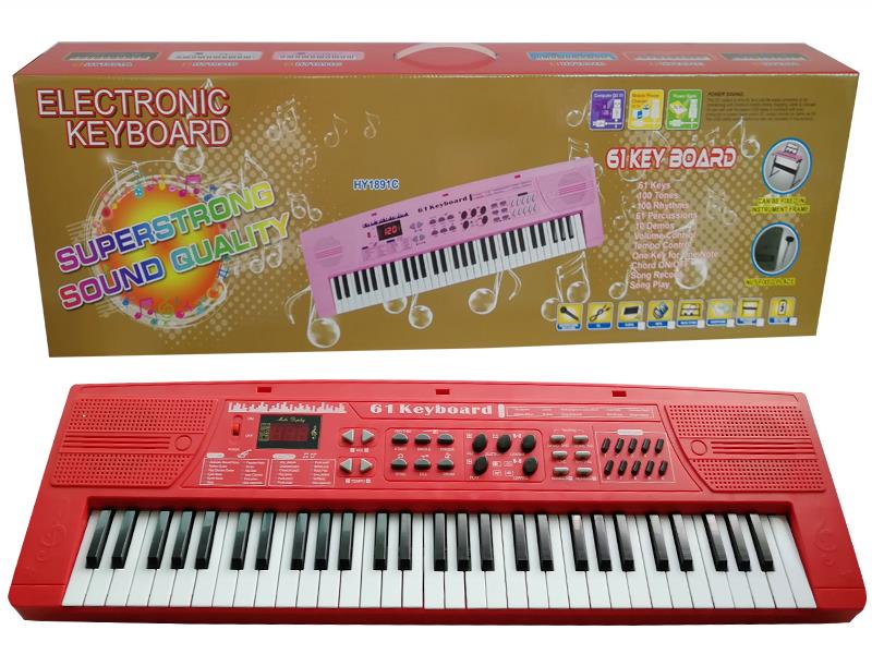 61 Keys Dual Speaker Digital Electronic Organ(Red, With USB, Microphone)