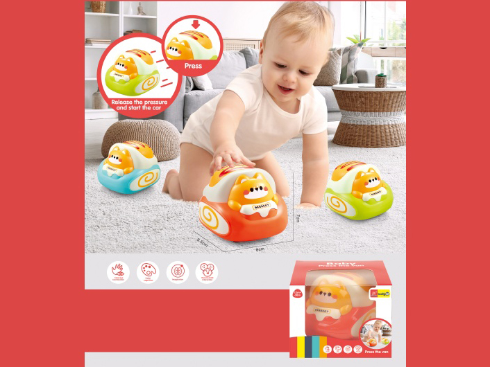 Baby, Infant And Toddler Press-Type Cartoon Van, Baby Intelligence Enlightenment Toy, Smart Capture Toy For Developing Baby Brainpower, Press To Run, Parent-Child Interaction (Three-Color Mixed Packag