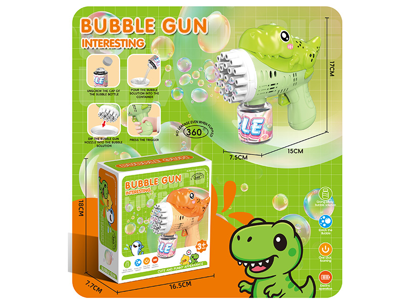 Green Dinosaur Manual Bubble Gun