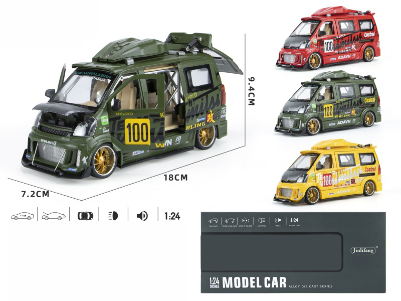 1:24 Van Modified Version Pull Back Alloy Six-Door Car Model With Sound And Light