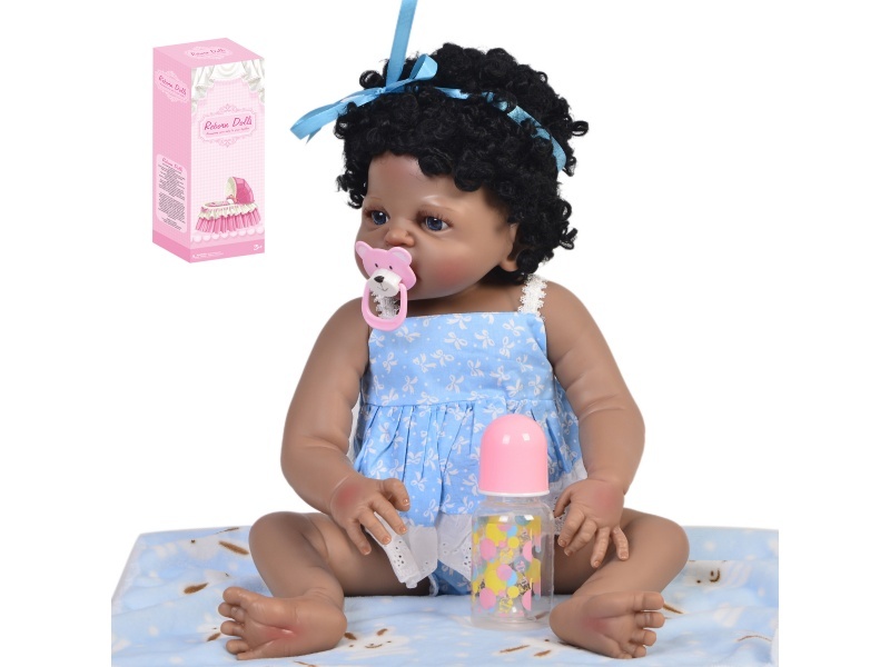 56Cm Rebirth Doll High-Fidelity Baby Doll (Wig) With Baby Bottle, Magnetic Pacifier, Diaper, Birth Card, Pad