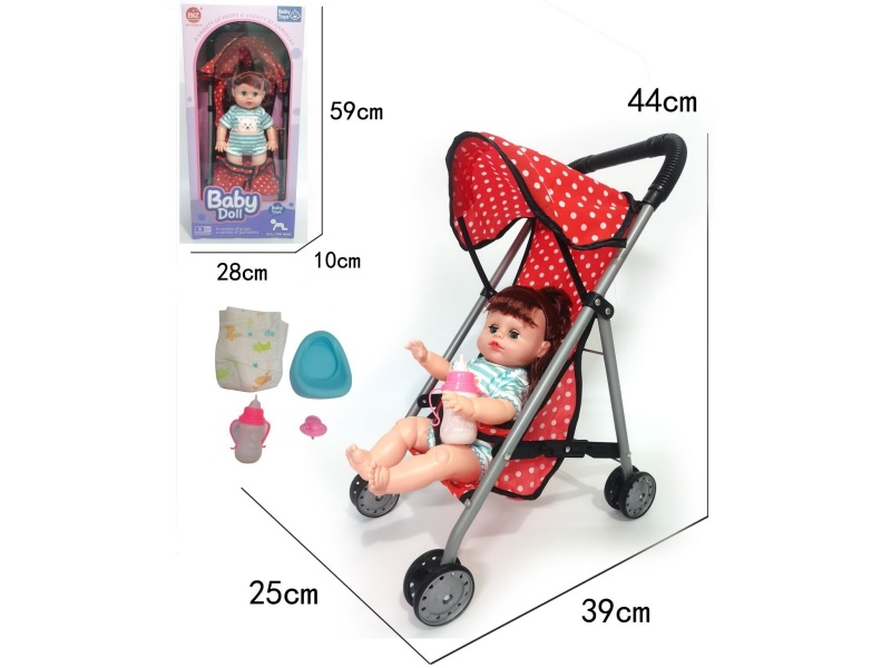 Iron Stroller + Doll With 12 Sounds + Accessories