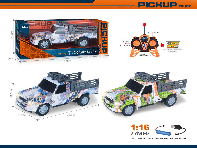 27Mhz 1:16 Five-Way Remote Control Pickup Truck With Front Headlights, One-Click Demonstration Of Watermark Graffiti (Including Electricity)