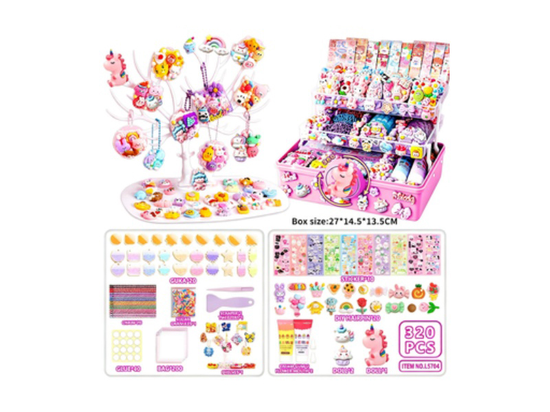 320PCS Unicorn DIY Gummy Card Cream Glue Patch Pendant Set
