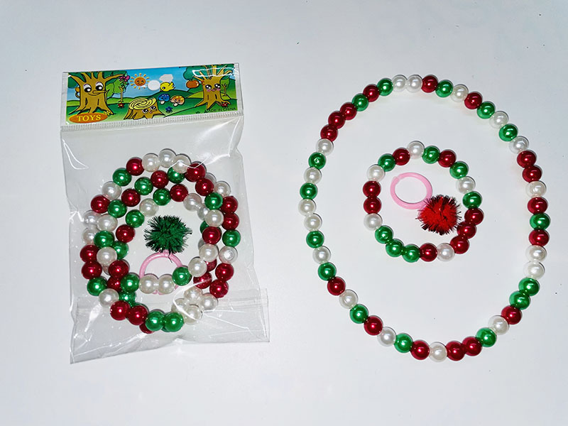 Christmas Bead Necklace + Bracelet + Ring