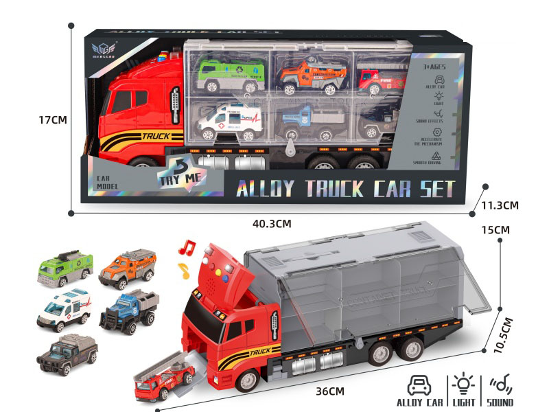 Fire Short-Head Container Truck + Six-Color Fire Truck Series Alloy Vehicle
