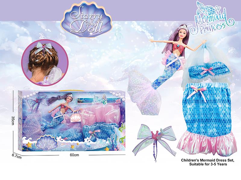 11.5 Inch 11-Joints Mermaid Princess Doll With Children's Mermaid Dress Set