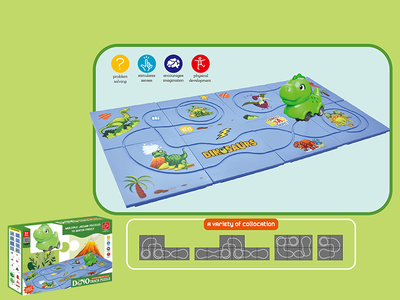 Electric Dinosaur Car Puzzle Track Toy(8PCS Puzzles, No Magnetism, No Road Signs)